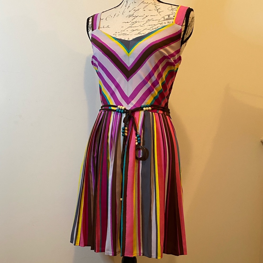 As U Wish Colorful Rainbow Vertical Striped Cami Mini Sundress - Juniors M/L